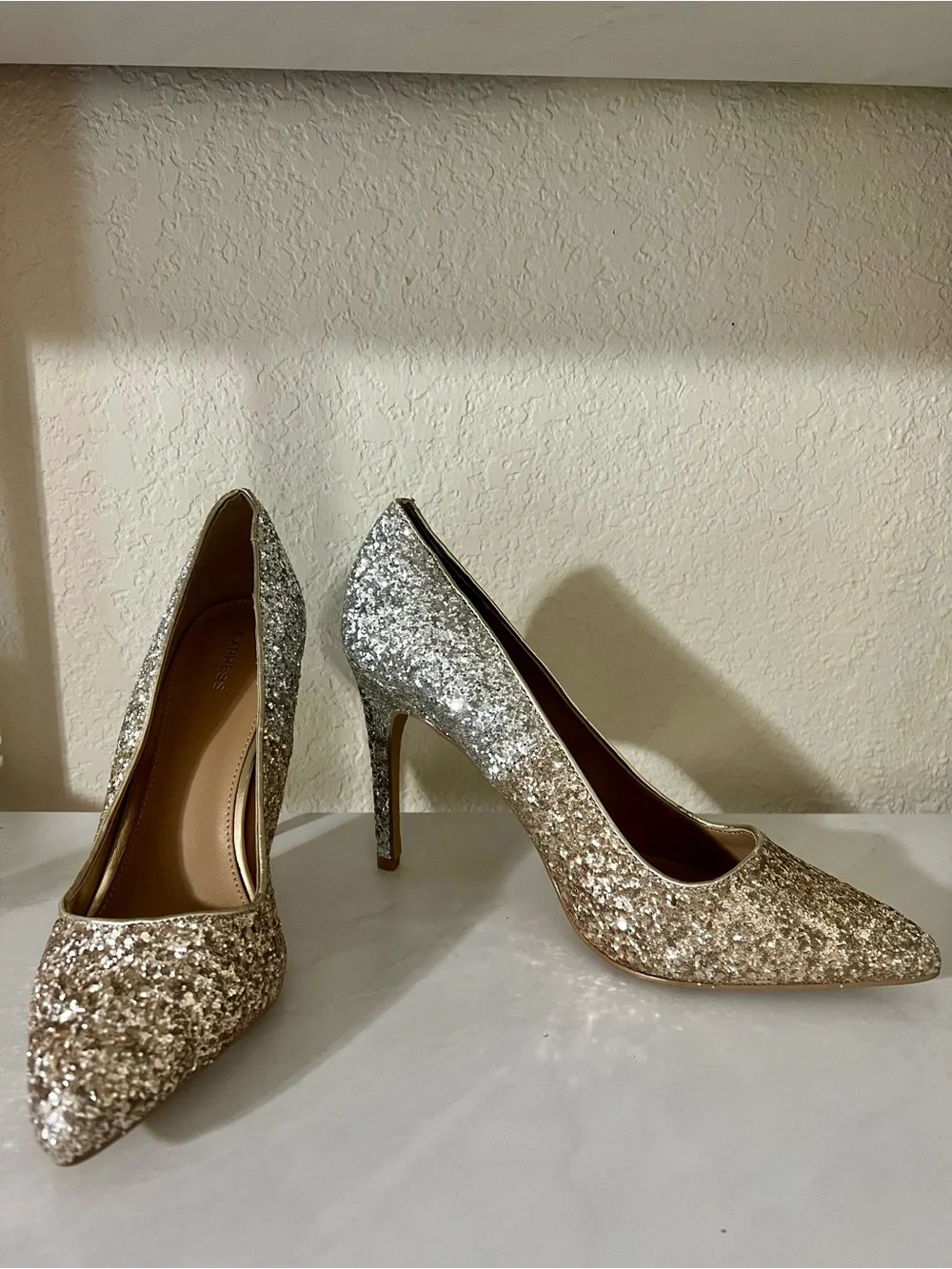 NEW Glitter Ombre Pointed Toe Pumps - Silver to Gold Heels
